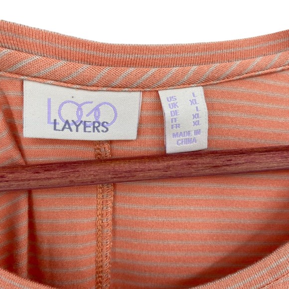 QVC LOGO Layers Large Women’s Tunic Tank Top Peach Pink White Stipe Hi-Lo Knit - Picture 6 of 8